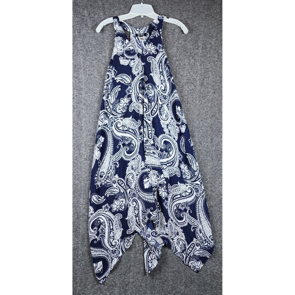 SLNY Dress Womens Medium 9161138 Blue White Paisley Handkerchief Hem EUC